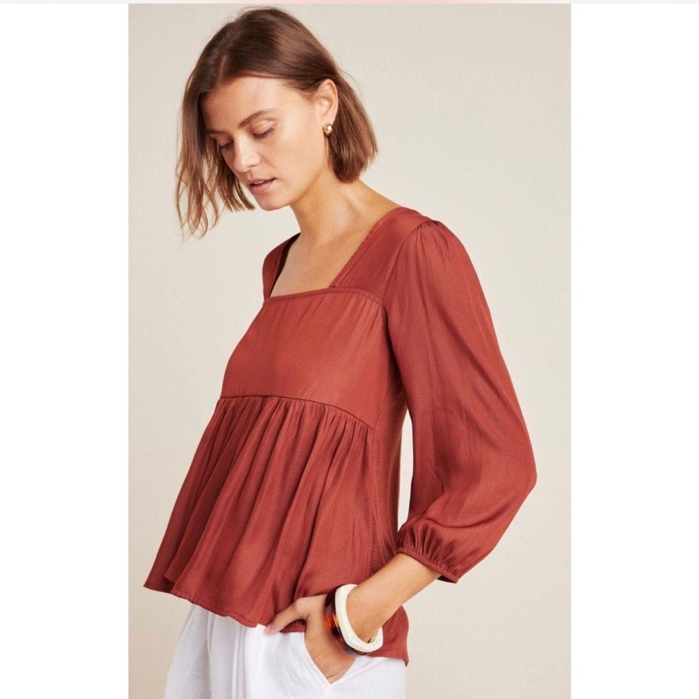 Anthropologie Dolan Left Coast Collection Cherie Silky Babydoll Rust Blouse $88